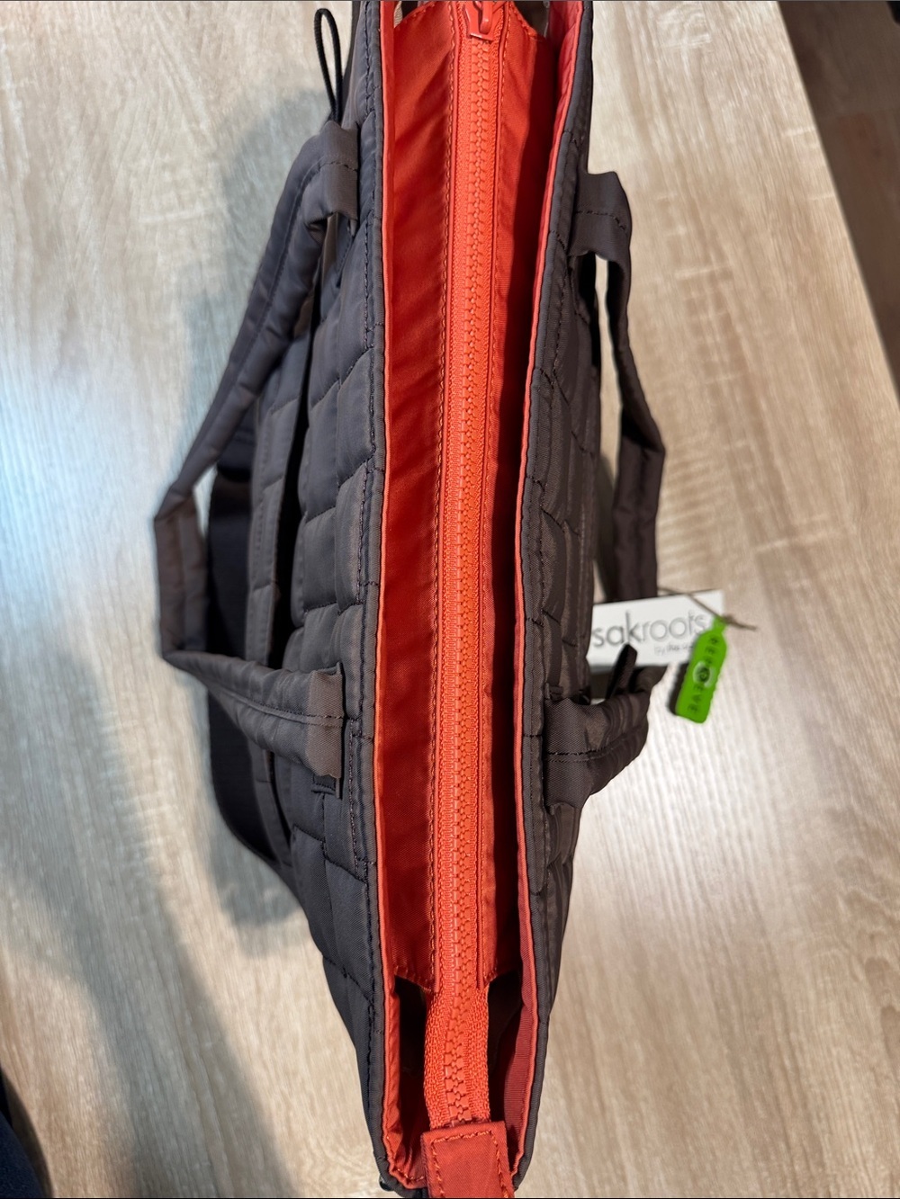 Sakroots Quilted Brown Tote with Crossbody Strap - Orange on Top - Med Size - Picture 3 of 9
